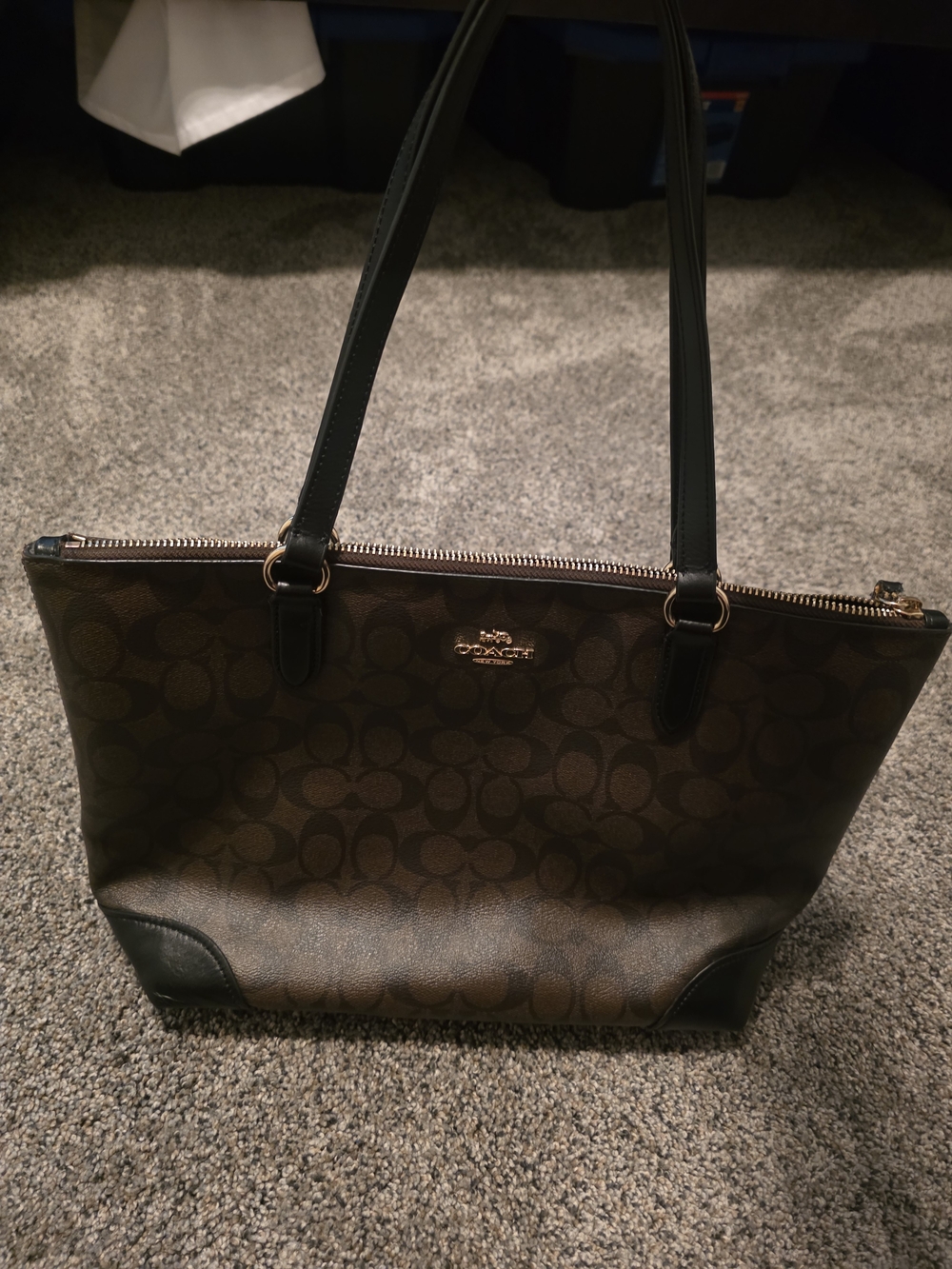 Coach Brown Signature Tote Bag with Black Accents Please See All Photos/Descrip